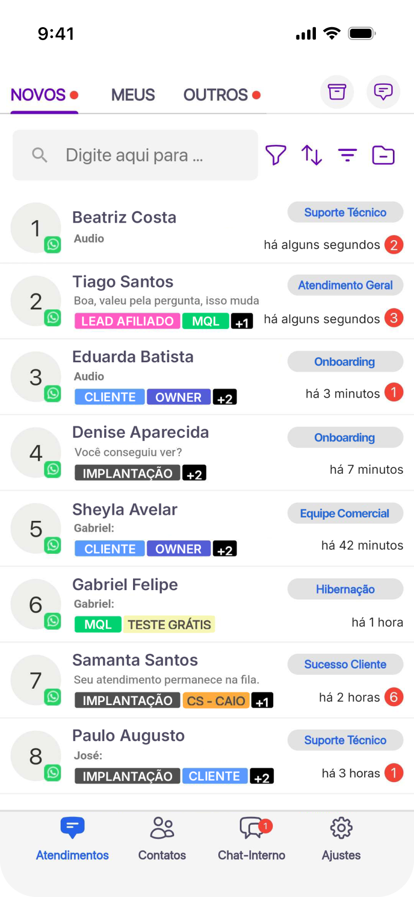 Fila de atendimentos no celular